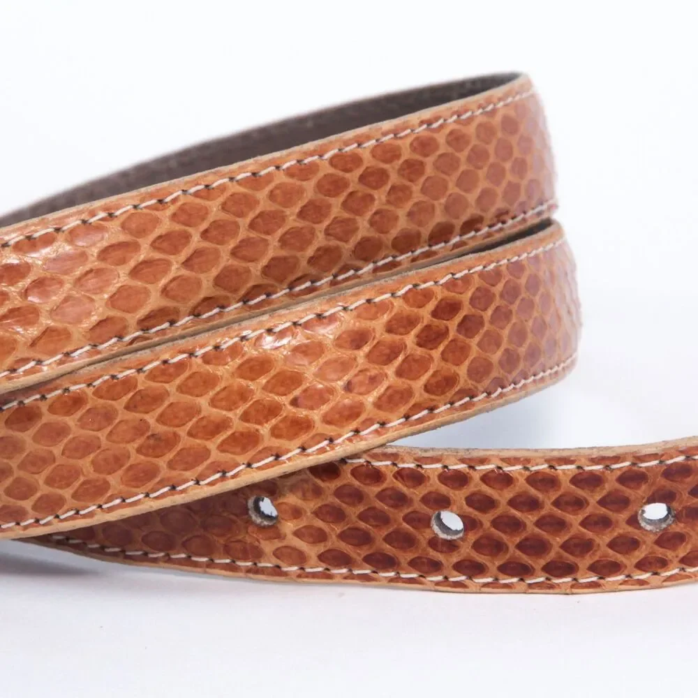 Genuine Snakeskin Exotic Belt Womens Size M/L Skinny Brown Gold Buckle Unbranded